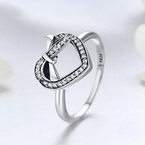 PAHALA 925 Strling Silver Bowknot Love Heart Crystals Finger Weeding Party Ring