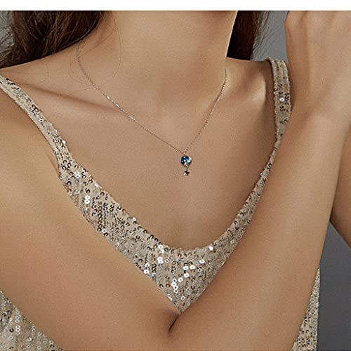 PAHALA 925 Sterling Silver Enamel Geometric Moon Cat Chain Necklace Pendant Wedding Necklace