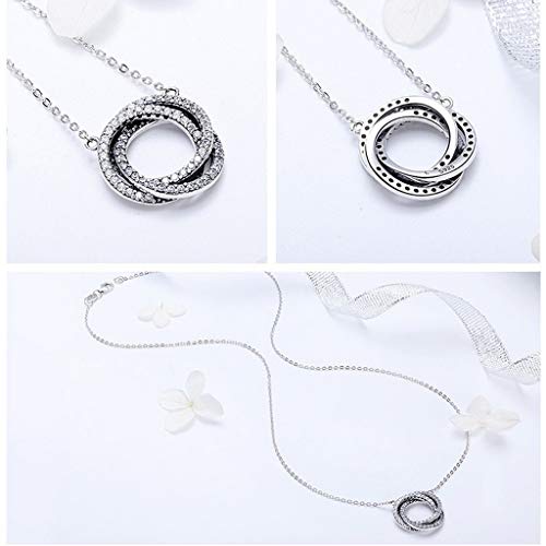 PAHALA 925 Sterling Silver Minimalism Round Circle Crystals Pendant Necklace
