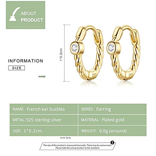 PAHALA 925 Sterling Silver Simple Golden Crystal Geometric Cuff Round Hoop Drop Earrings