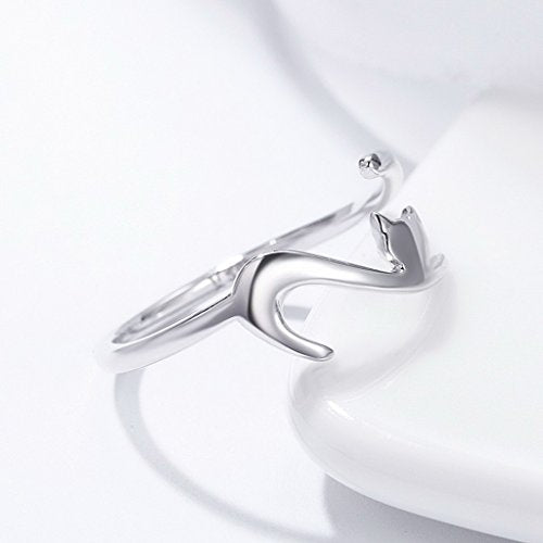 PAHALA 925 Strling Silver Sticky Cat Long Tail Weeding Party Band Ring