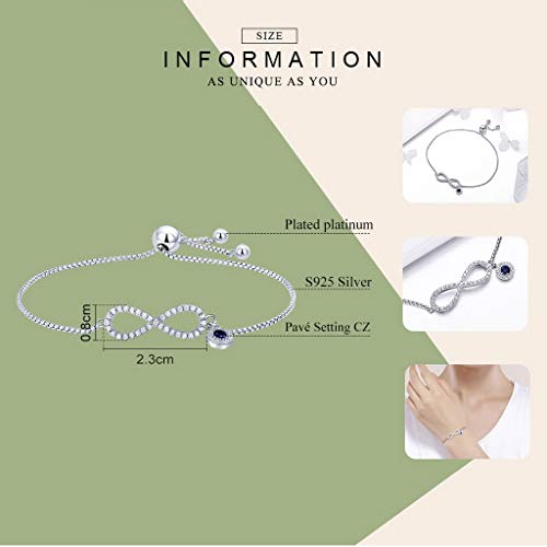PAHALA 925 Sterling Silver Luminous Infinity Crystals Chain Link Bracelet