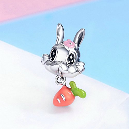 PAHALA 925 Sterling Silver Lovely Cute Rabbit with Carrot Charm Bead