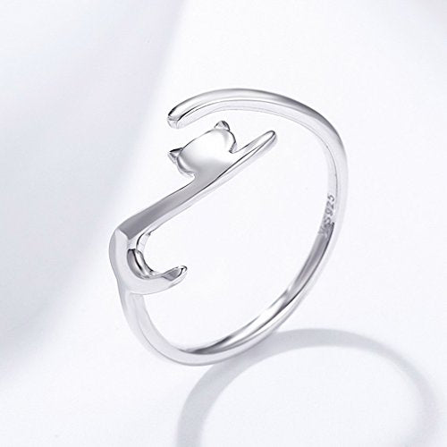 PAHALA 925 Strling Silver Sticky Cat Long Tail Weeding Party Band Ring