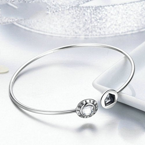 PAHALA 925 Sterling Silver Family Forever Clear CZ Cuff Bracelet Bangles