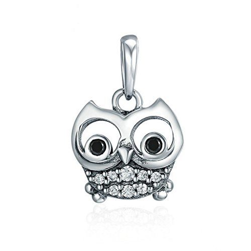 PAHALA 925 Sterling Silver Lovely OWL with Crystals Pendant Charm Bead