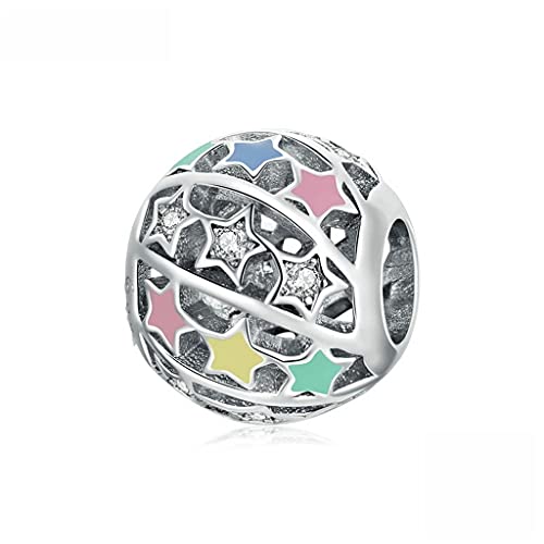 PAHALA 925 Strling Silver Multiple Colorful Star Ball Round Hollow Charm Bead