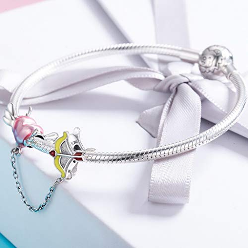 PAHALA 925 Sterling Silver Enamel Romantic Heart Arrow Safety Chain Charm Bead