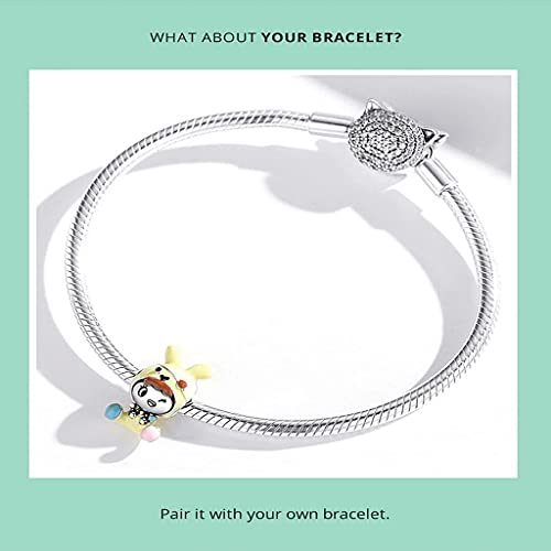 PAHALA 925 Sterling Silver Enamel Cartoon Doll Charm Beads Fit Bracelet