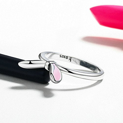 PAHALA 925 Sterling Silver Lovely Pink Rabbit Ears Enamel Cubic Zirconia Vintage Wedding Engagement Band Ring