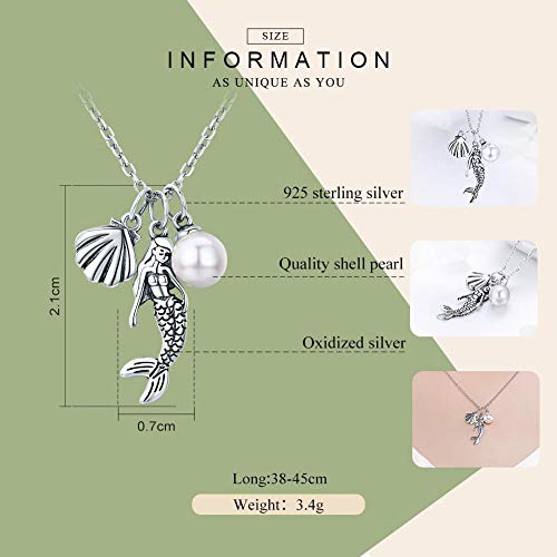 PAHALA 925 Sterling Silver Mermaid Legend Shell with Crystals Clear CZ Pendant Necklace