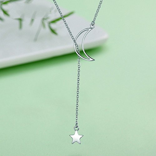 PAHALA 925 Sterling Silver Moon Star Dream Tales Chain Link Pendant Necklace