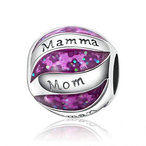 PAHALA 925 Strling Silver Mamma Love Mother Purple Enamel Charms