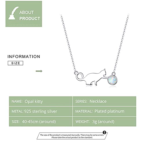 PAHALA 925 Sterling Silver Cute Pussy Cat with Ball Opal Pendant Necklace