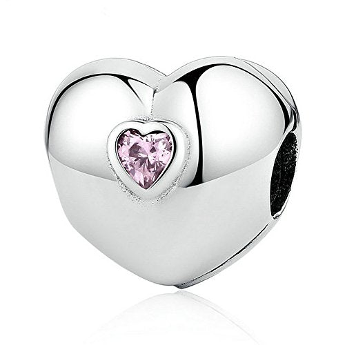 PAHALA 925 Strling Silver Pink Heart Charms Fit Bracelets Necklace