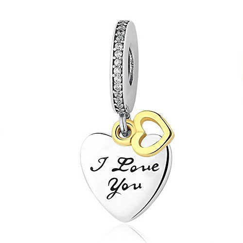 PAHALA 925 Sterling Silver Engrave I Love You Forever Pendant Charm Fit Bracelet