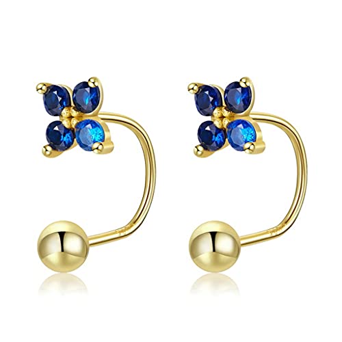 PAHALA 925 Sterling Silver Authentic Lucky Four Leaf Clover Blue Crystal Stud Earrings