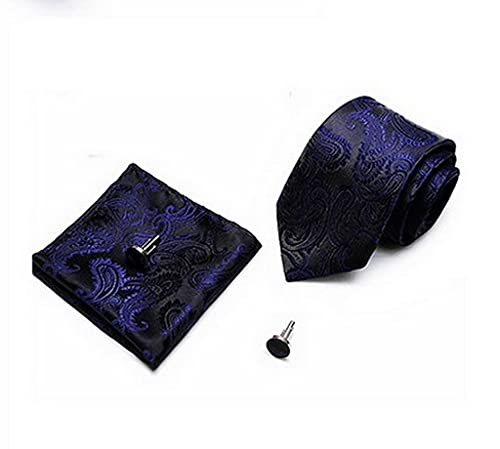 PAHALA Mens Silk Jacquard Woven Necktie Cufflinks Pocket Square Set Box