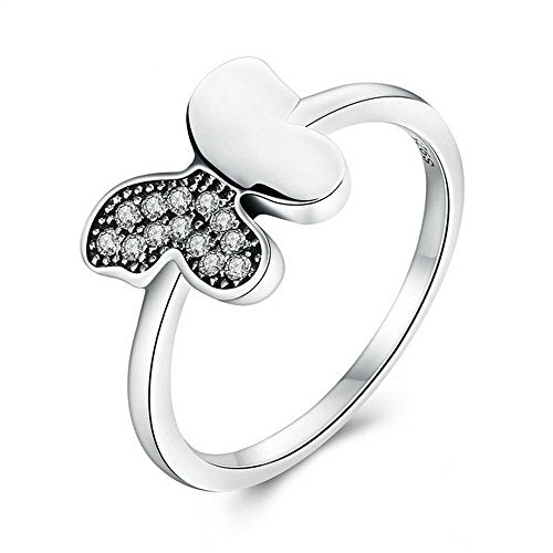 PAHALA 925 Sterling Silver Butterfly with Crystals Cubic Zirconia Vintage Wedding Engagement Band Ring
