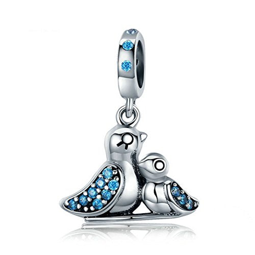 PAHALA 925 Sterling Silver Cute Bird with Blue Crystals Charm Bead Fit Bracelets