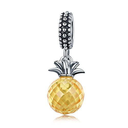 PAHALA 925 Strling Silver Pineapple with Yellow Crystal Pendant Charm Bead