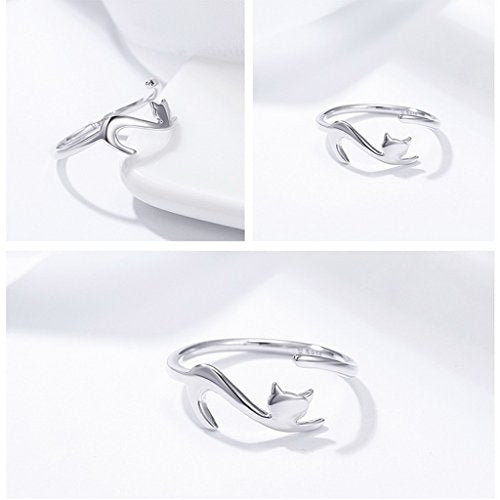 PAHALA 925 Strling Silver Sticky Cat Long Tail Weeding Party Band Ring