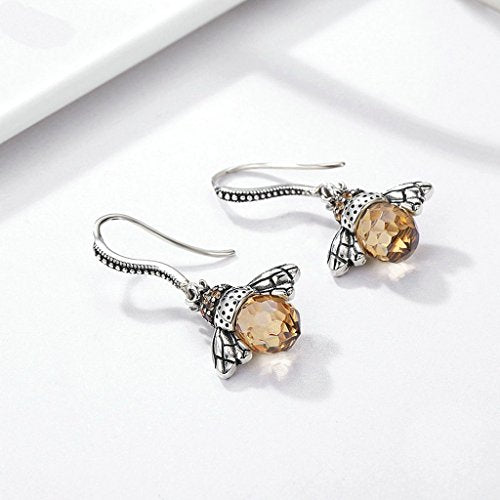 PAHALA 925 Sterling Lovely Bee With Crystals Party Wedding Drop Earrings