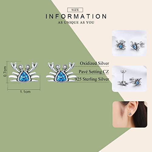 PAHALA 925 Sterling Silver Cute Ocean Crab Blue Crystal Stud Earrings