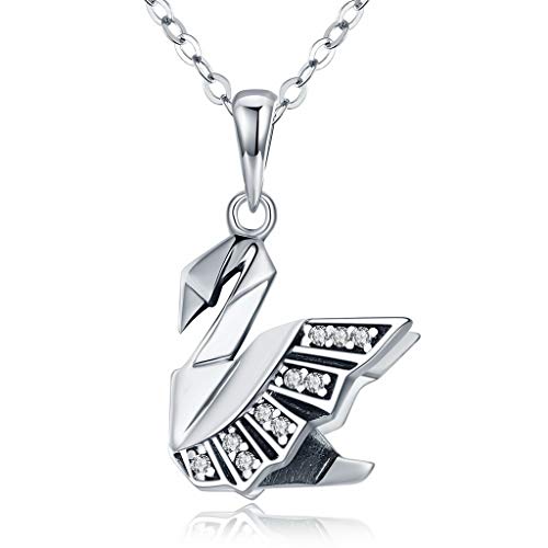 PAHALA 925 Sterling Silver Cute Swan Crystals Pendant Necklace