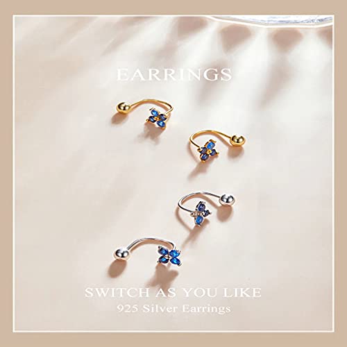 PAHALA 925 Sterling Silver Authentic Lucky Four Leaf Clover Blue Crystal Stud Earrings