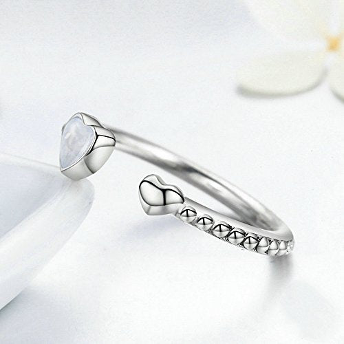 PAHALA 925 Sterling Silver Double Hearts with Silver Enamel Cubic Zirconia Vintage Wedding Engagement Band Ring