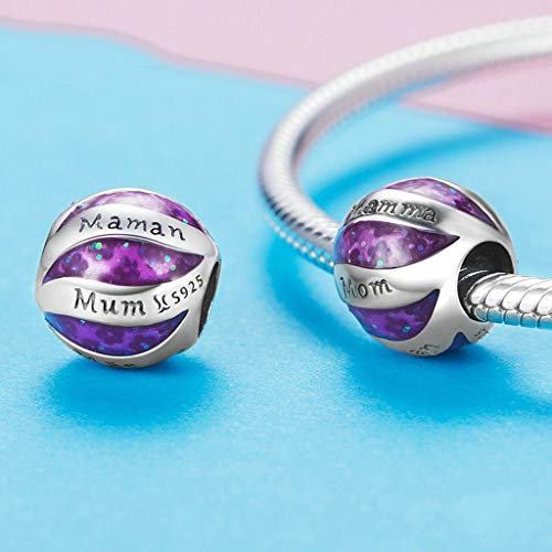 PAHALA 925 Strling Silver Mamma Love Mother Purple Enamel Charms