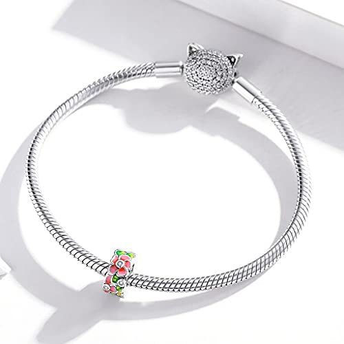 PAHALA 925 Sterling Silver Colorful Birds Flowers Leaves CZ Pendant Spring Charm Bead