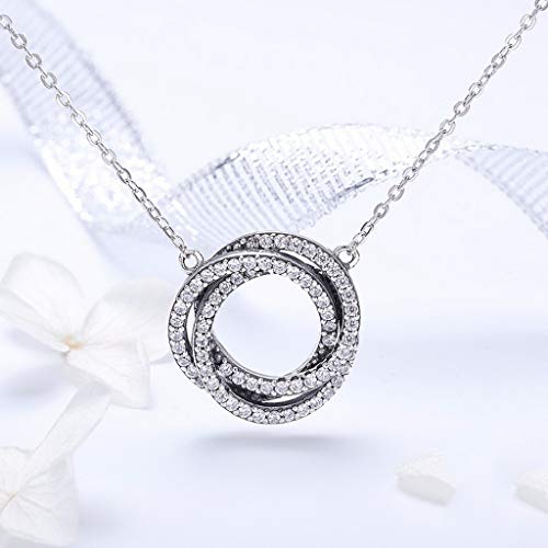 PAHALA 925 Sterling Silver Minimalism Round Circle Crystals Pendant Necklace