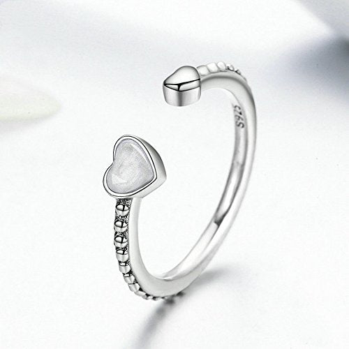 PAHALA 925 Sterling Silver Double Hearts with Silver Enamel Cubic Zirconia Vintage Wedding Engagement Band Ring