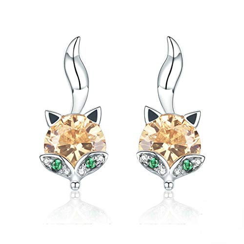 PAHALA 925 Sterling Silver Cute Crystal Fox Stud Earrings