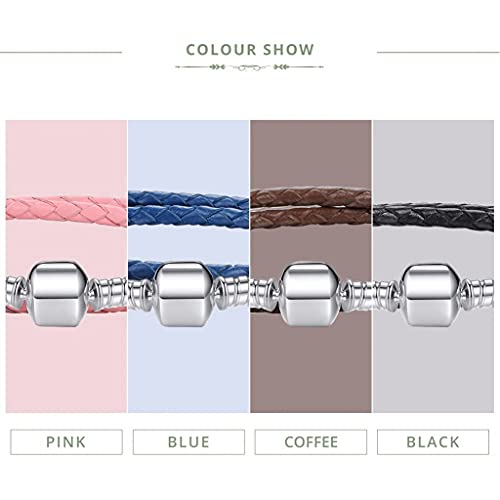 PAHALA 925 Sterling Silver Long 4 Colors Braided Leather Chain Snake Clasp (38, Blue)