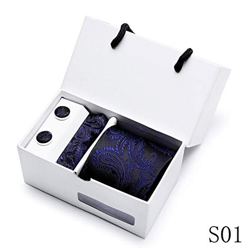 PAHALA Mens Silk Jacquard Woven Necktie Cufflinks Pocket Square Set Box