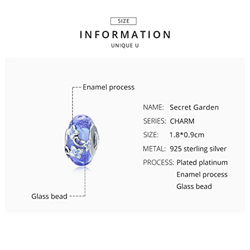 PAHALA 925 Strling Silver Blue Glass Secret Garden Flower Hydrangeas Charm Bead