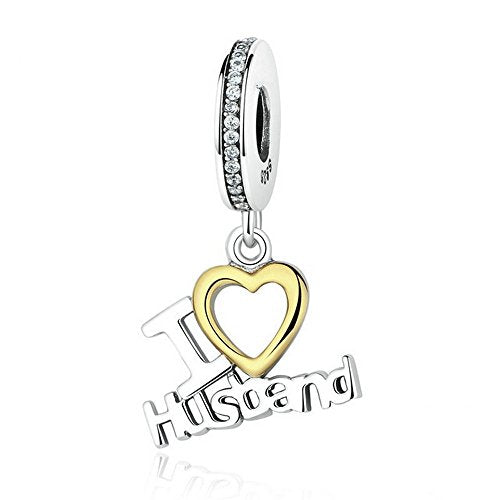 PAHALA 925 Strling Silver Romantic I Love Husband Charms Pendant Fit Bracelets Necklace