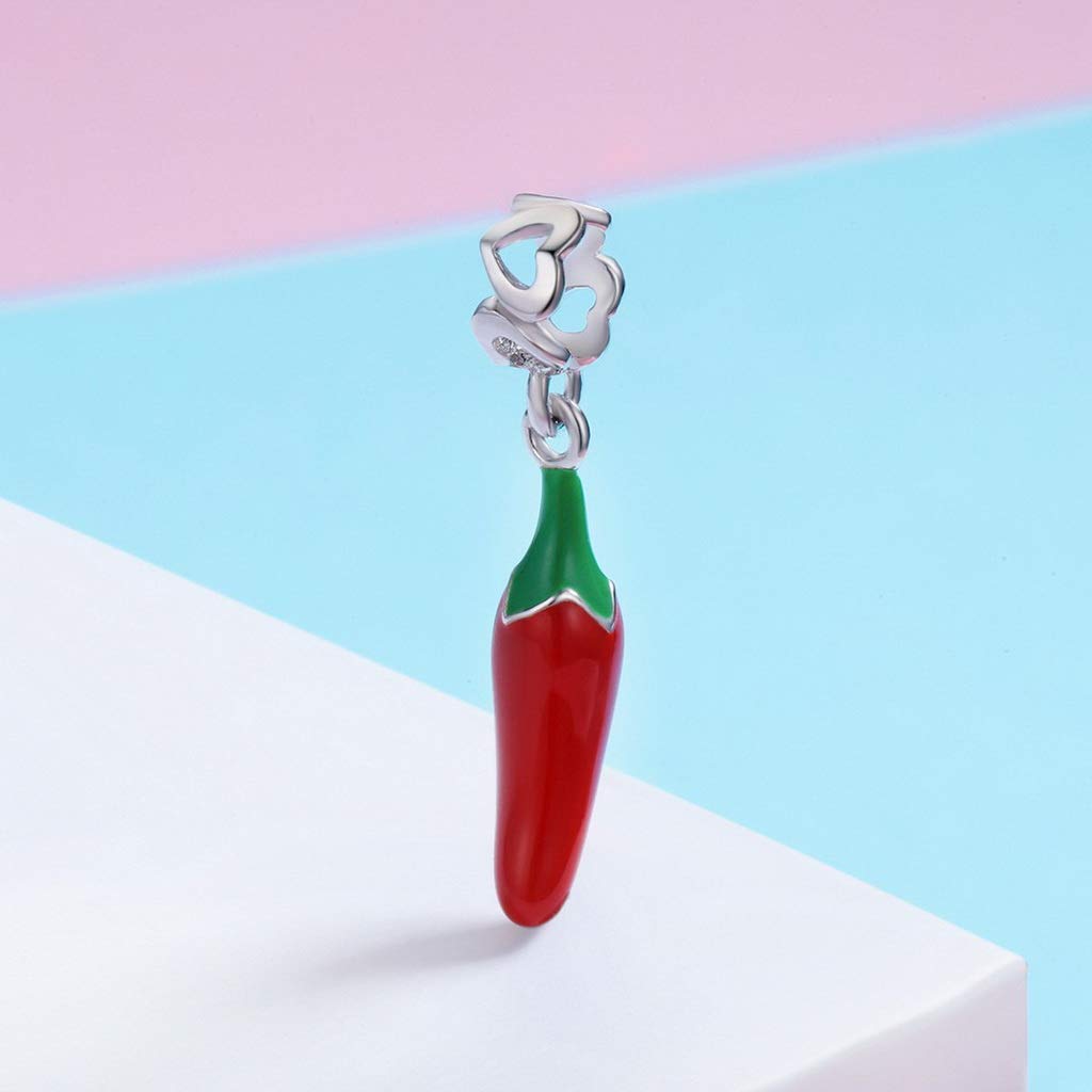 PAHALA 925 Sterling Silver Enamel Red Chili Pepper Charm Bead