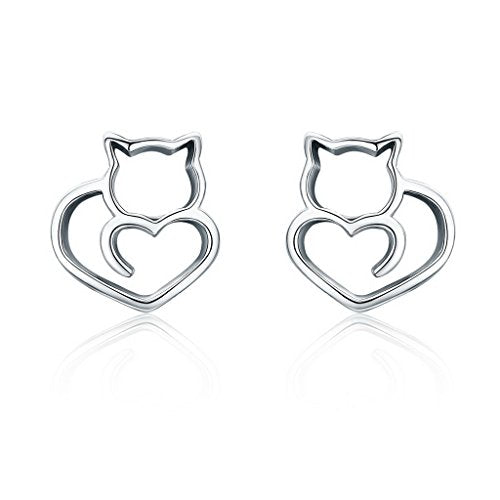 PAHALA 925 Sterling Silver Cute Cat Stud Earrings