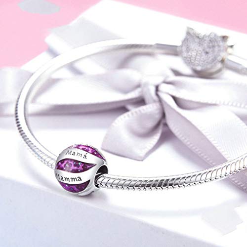 PAHALA 925 Strling Silver Mamma Love Mother Purple Enamel Charms