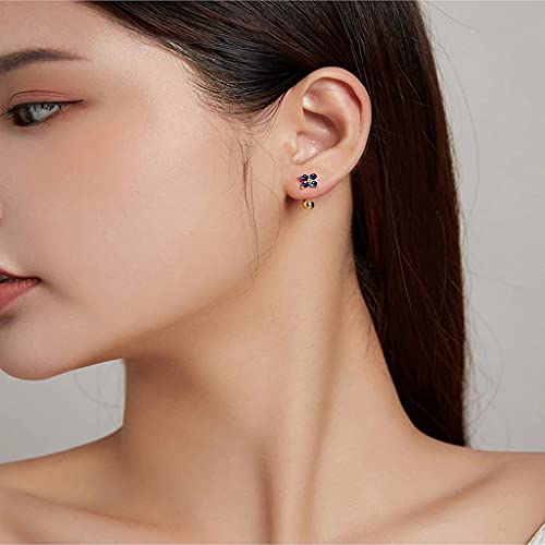 PAHALA 925 Sterling Silver Authentic Lucky Four Leaf Clover Blue Crystal Stud Earrings
