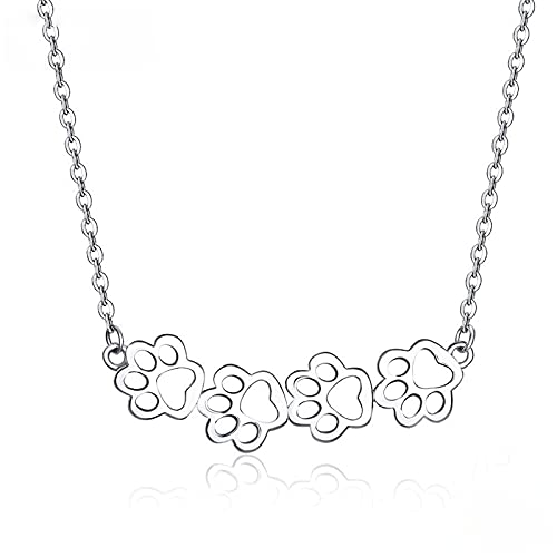 PAHALA 925 Sterling Silver Dog and Cat Paw Choker Footprint Pendant Necklace