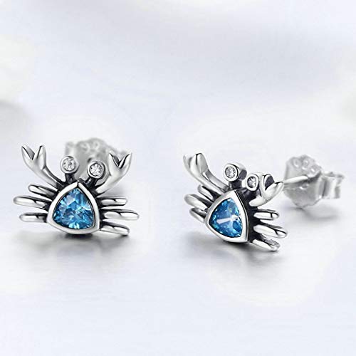 PAHALA 925 Sterling Silver Cute Ocean Crab Blue Crystal Stud Earrings