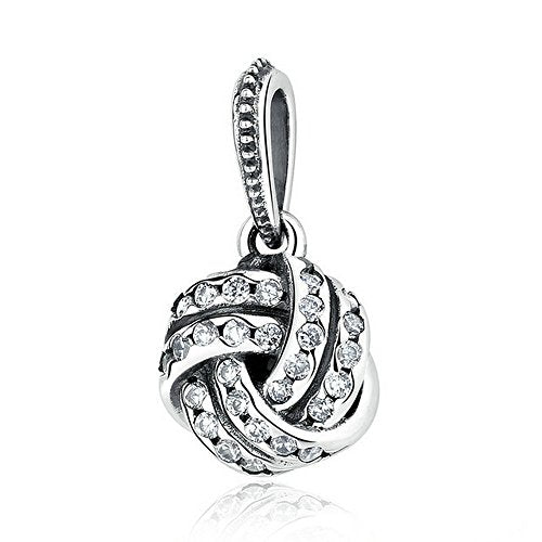 PAHALA 925 Strling Silver Ball Shaped Weave with Crystals Charms Pendant Fit Bracelets Necklace