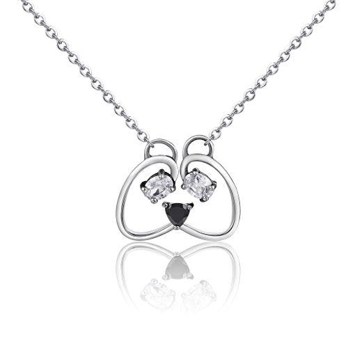 PAHALA 925 Sterling Silver Cute Panda Shaped with Crystals Clear CZ Pendant Necklace