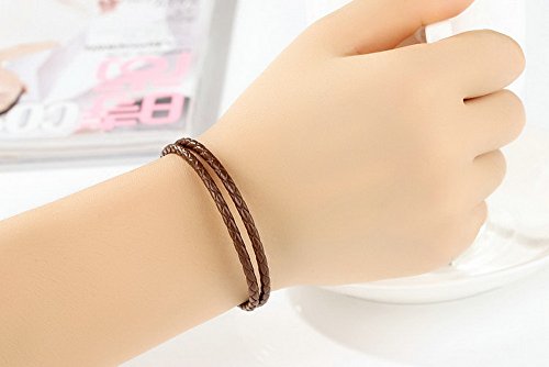 PAHALA 925 Sterling Silver Long 4 Colors Braided Leather Chain Snake Clasp (34, Brown)