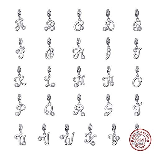 PAHALA 925 Sterling Silver 26 Handwritten Letters Alphabet with Crystal Charms Beads